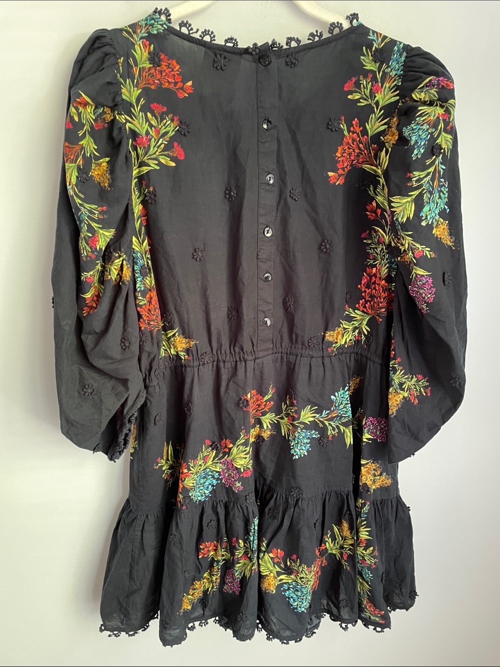 FARM Rio Black Louise Floral Cotton Mini Dress Size XL - Picture 6 of 12